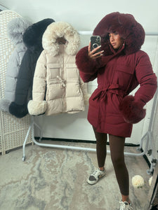 Wine Faux Fur Padded Coats TG142