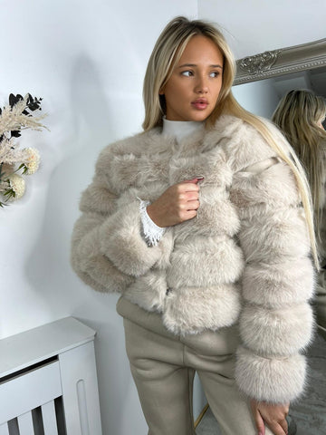Beige Faux Fur Jackets TG126