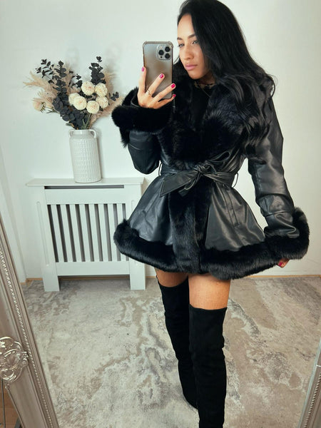 PU Longer Belted Faux Fur Jackets TG61