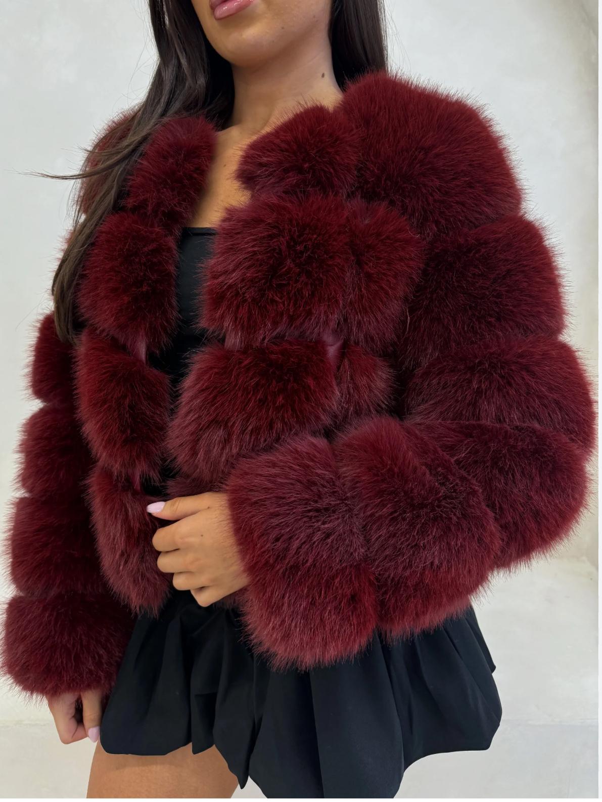 Burgundy Faux Fur Fluffy Jackets