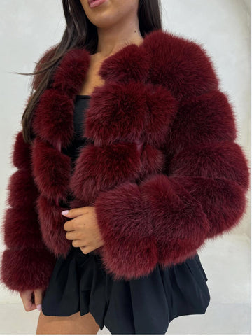 Burgundy Faux Fur Fluffy Jackets