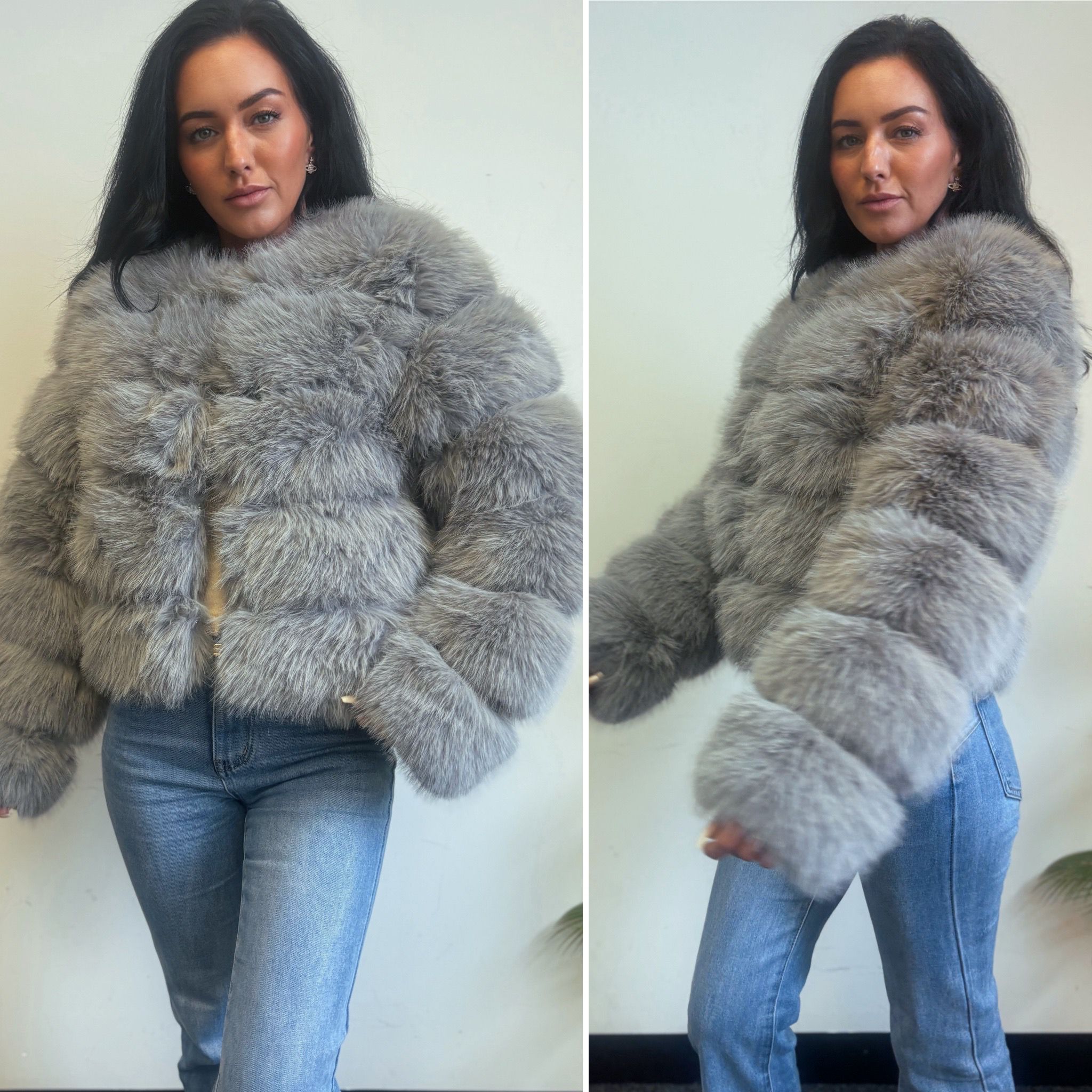 Grey Faux Fur Jackets TG126