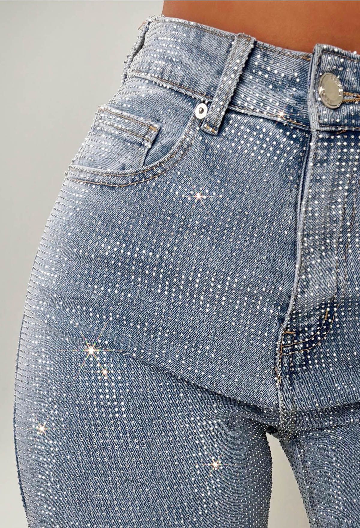Full Diamante Bling Stretch Denim Jeans
