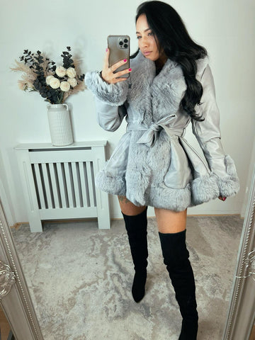 PU Longer Belted Faux Fur Jackets TG61