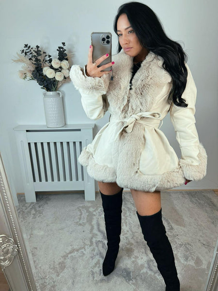 PU Longer Belted Faux Fur Jackets TG61