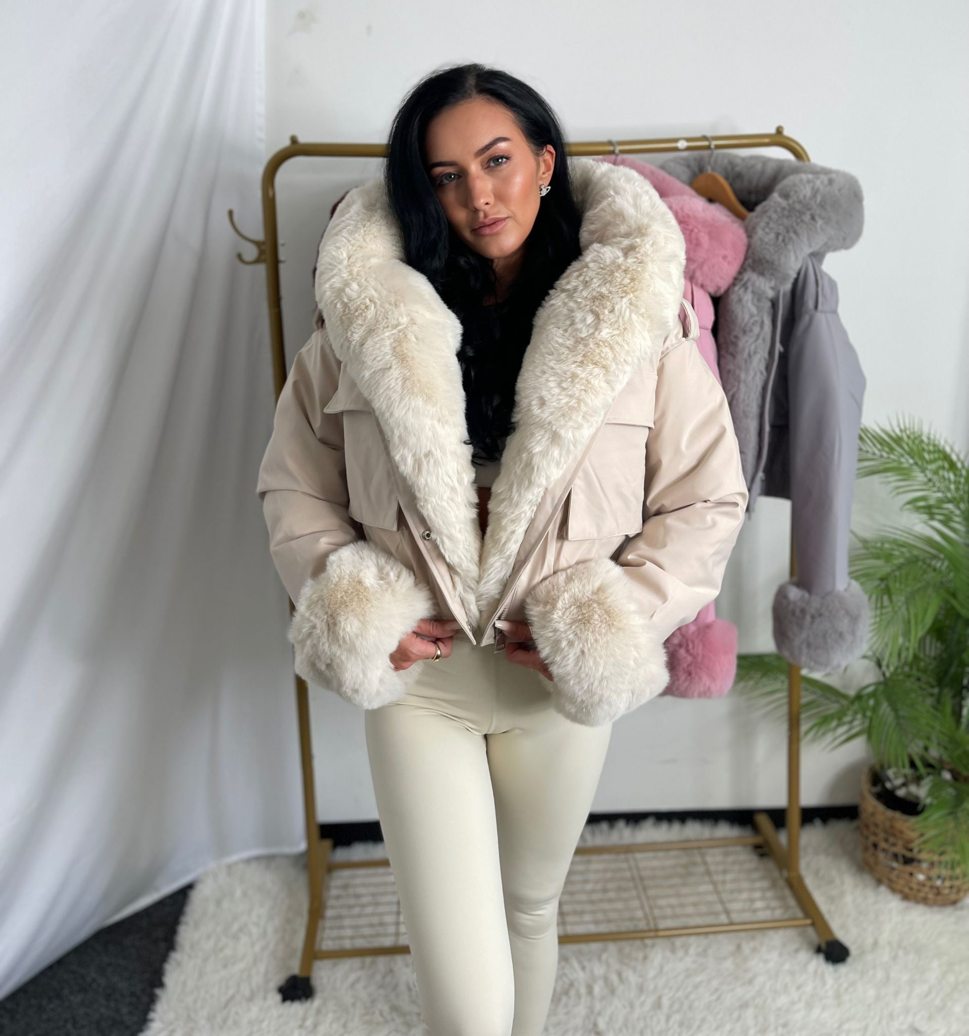 Beige Molly Faux Fur Jackets