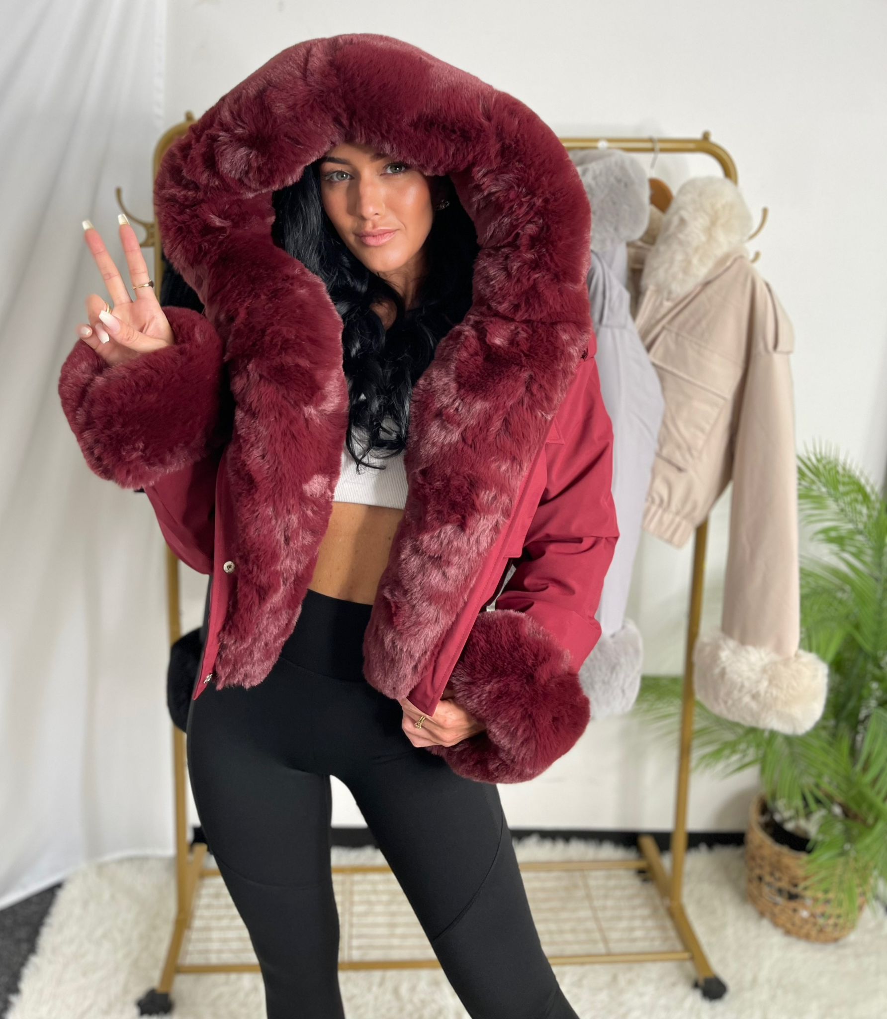 Burgundy Molly Faux Fur Jackets
