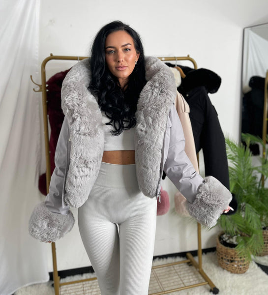 Grey Molly Faux Fur Jackets