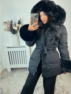 Black Faux Fur Padded Coats TG142